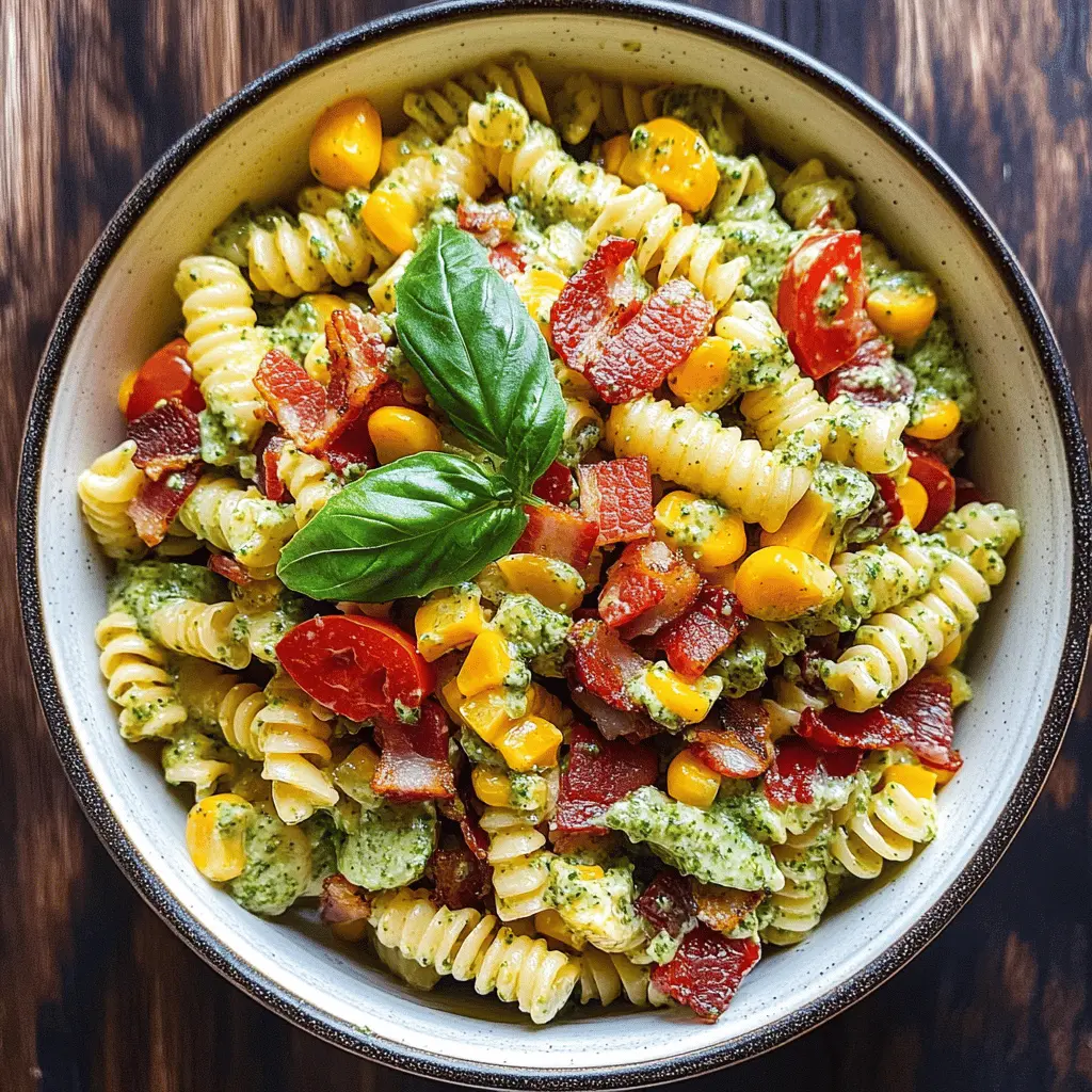 Brighten your meal with this delightful Corn Pasta Salad! Packed with crispy bacon, vibrant bell peppers, and drizzled with a creamy pesto dressing, it’s perfect for summer picnics, potlucks, or as a tasty side dish. Easy to make and bursting with flavor, save this recipe for a deliciously fun twist on your pasta salad routine!