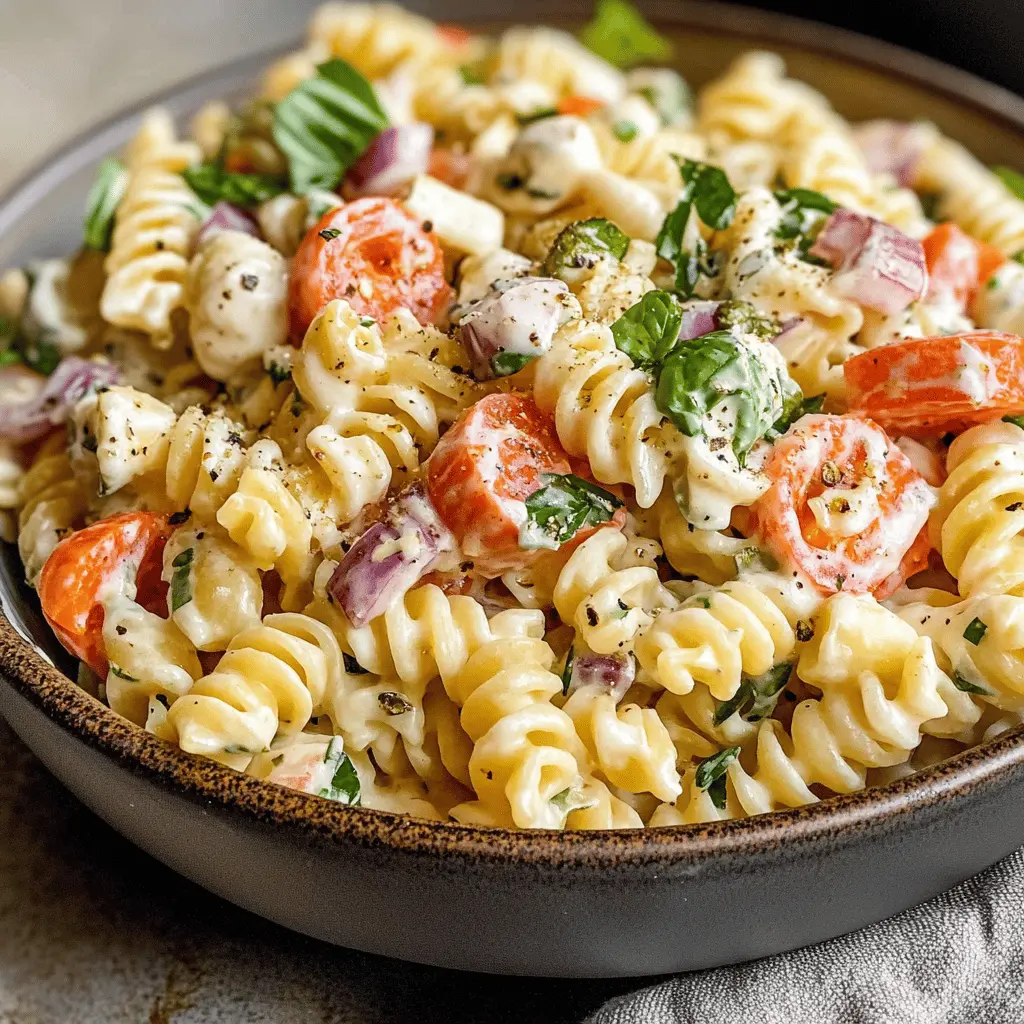 This creamy pasta salad is the perfect blend of textures and flavors! Featuring tender pasta tossed with fresh veggies, cheese, and a zesty dressing, it’s not just a side dish but a star at any gathering. Save this easy and delicious recipe for your next picnic or family gathering to enjoy a cool, satisfying meal.