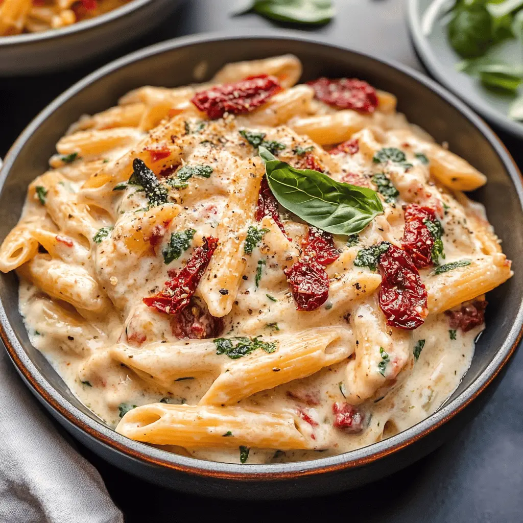 Creamy and flavorful, this Sun Dried Tomato Pasta is perfect for a quick weeknight dinner! Made with rich cream, tangy sun dried tomatoes, and fresh basil, each bite is a delightful taste sensation. It's simple to prepare and elevates any meal. Save this recipe for your next gathering or cozy night in!