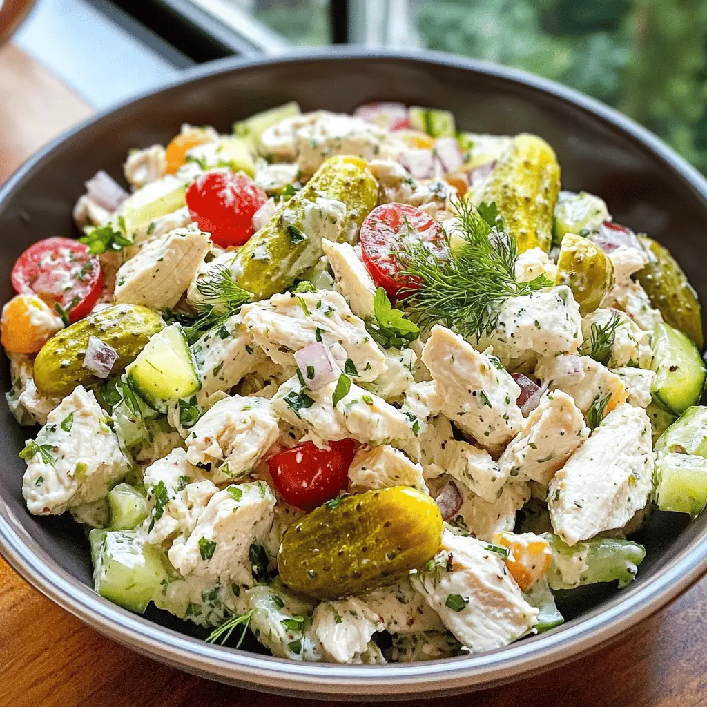 Elevate your lunch game with this zesty Dill Pickle Chicken Salad! Packed with crunchy dill pickles, tender chicken, and a creamy dressing, it's a perfect blend of flavors. Great for sandwiches, wraps, or served on a bed of greens. Save this recipe for your next picnic or meal prep—your taste buds will thank you!