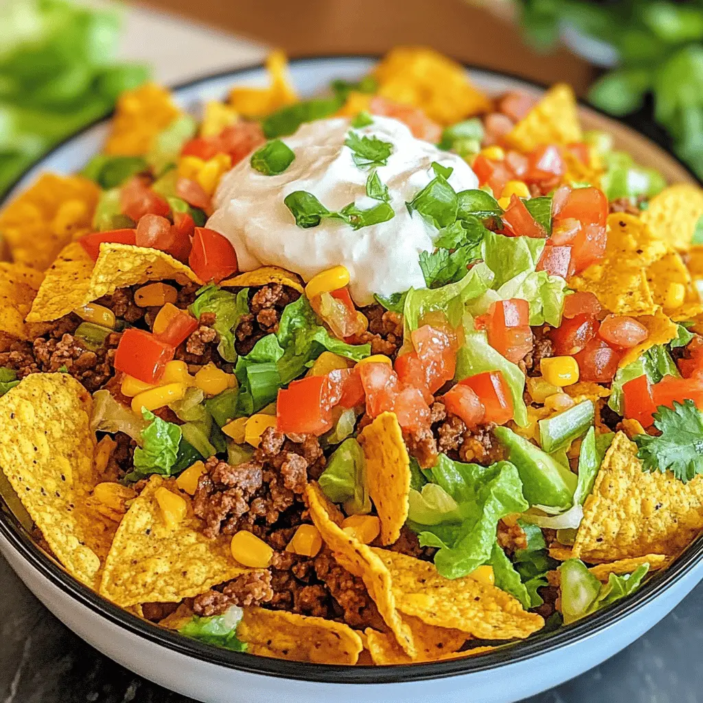 Looking for a fun and flavorful dish? This Doritos Taco Salad is the perfect crowd-pleaser! Packed with crunchy Doritos, seasoned beef, fresh veggies, and zesty dressing, it's a delicious way to enjoy taco night. Save this recipe for your next gathering or casual dinner—everyone will love it!