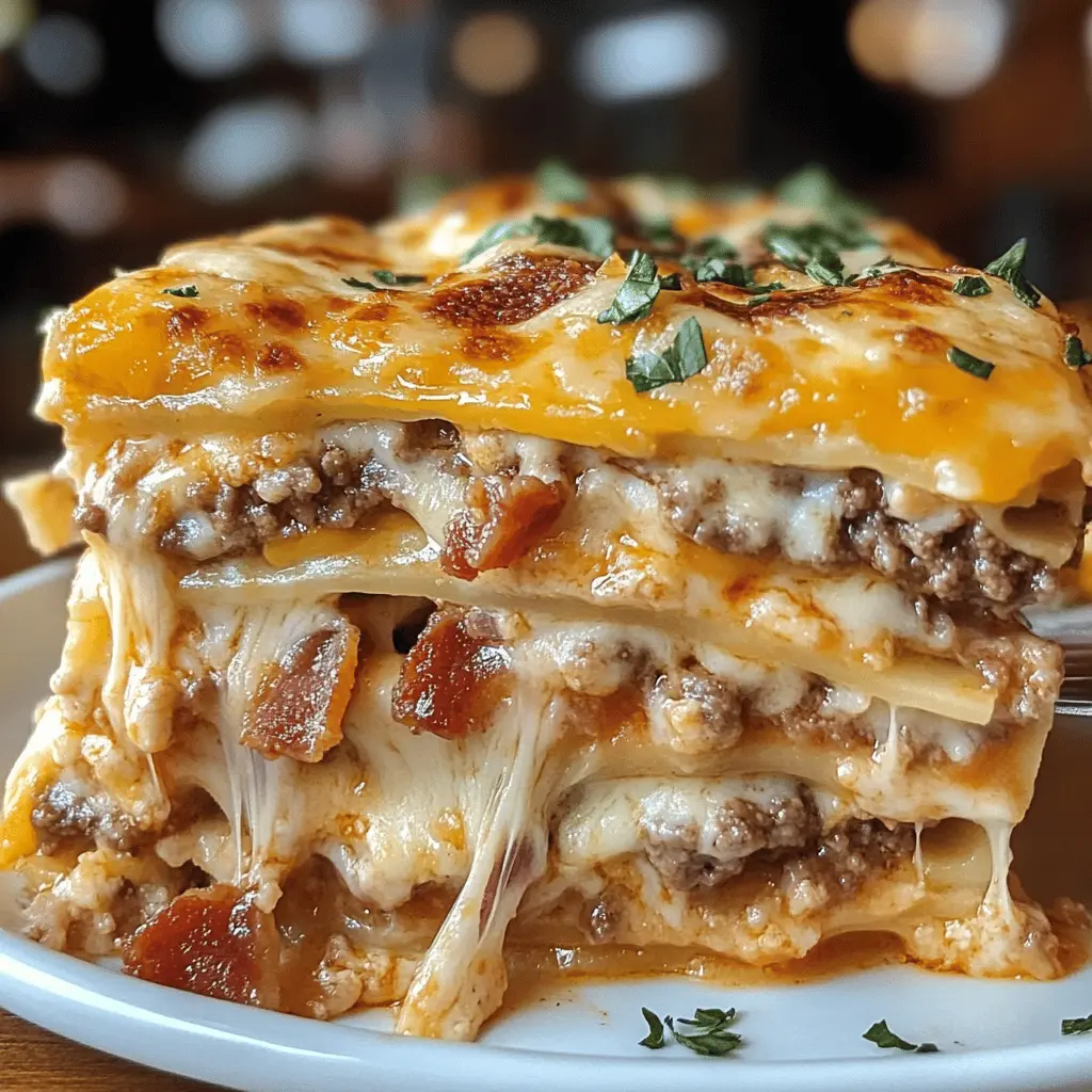 This Parmesan Garlic Bacon Cheeseburger Lasagna is a game changer for your dinner table! With layers of cheesy goodness and crispy bacon, this dish combines classic flavors in a delightful way. Perfect for family gatherings or a cozy night in, save this recipe to impress your guests and satisfy your cravings!
