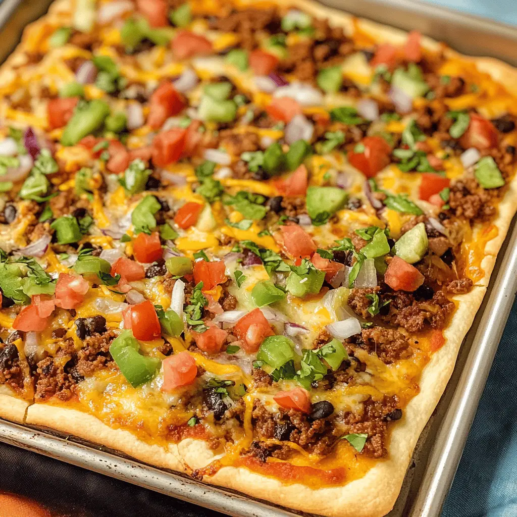 Get ready for a flavor-packed meal with this Sheet Pan Taco Pizza! Bursting with zesty taco seasonings, fresh toppings, and gooey cheese, it’s the perfect crowd-pleaser for game nights or family dinners. As easy to make as it is delicious, don’t forget to save this recipe for your next pizza night!