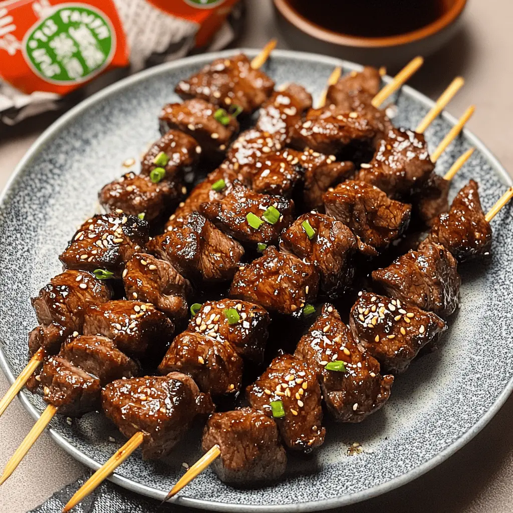 Get ready for a tasty treat with these Teriyaki Sesame Beef Skewers! Juicy beef marinated in a rich teriyaki sauce, grilled to perfection, and sprinkled with sesame seeds for that delightful crunch. Perfect for summer barbecues or easy weeknight dinners. Save this recipe now and impress your family and friends with a meal that’s full of flavor and fun!