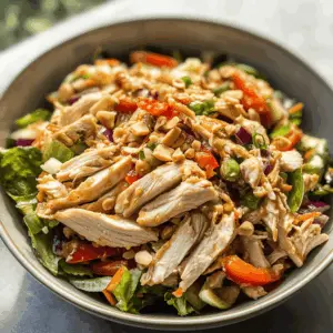 Brighten up your meal with this refreshing Thai Chicken Salad featuring a creamy peanut dressing. Packed with crisp veggies, tender chicken, and the perfect balance of sweet and savory flavors, it’s ideal for lunch or dinner. Don't forget to save this recipe for days when you crave something light yet satisfying! Perfect for warm days or a quick weeknight meal.