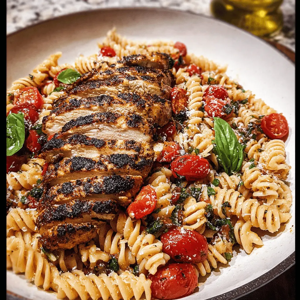 Easy Tomato Basil Pasta with Balsamic Grilled Chicken