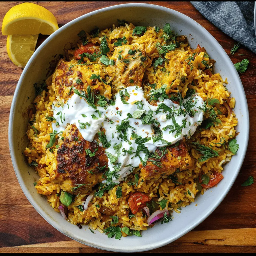 Easy Dump and Bake Chicken with Tzatziki Rice