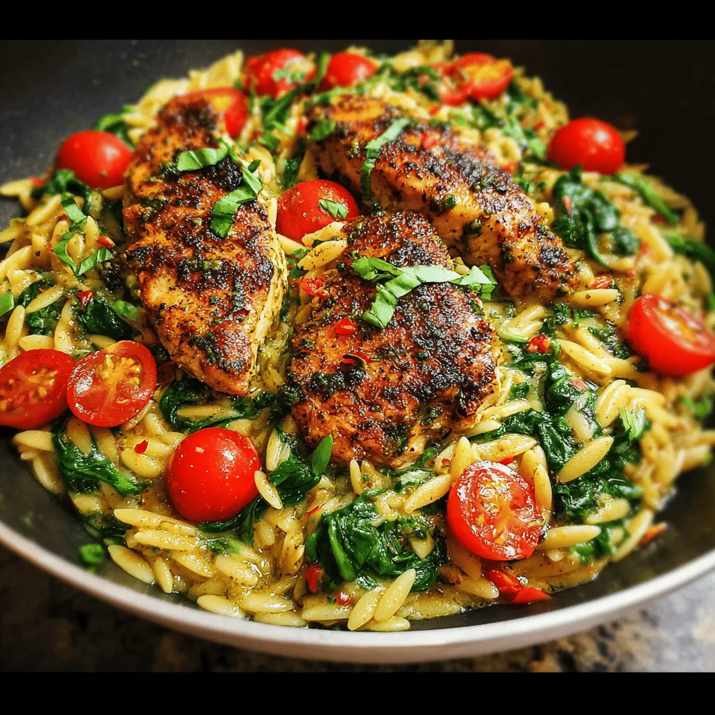 Easy Chicken Orzo with Spinach and Pesto