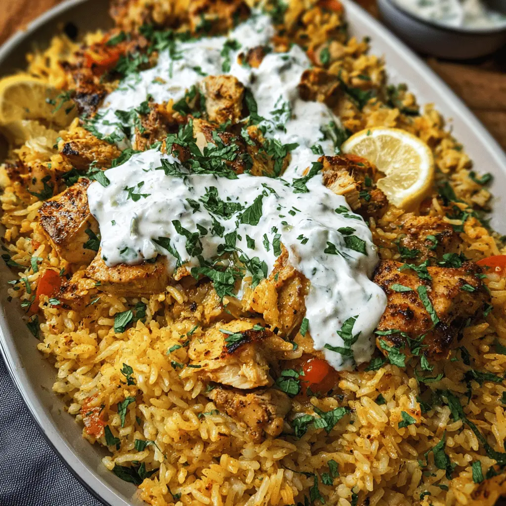 Easy Dump and Bake Chicken with Tzatziki Rice