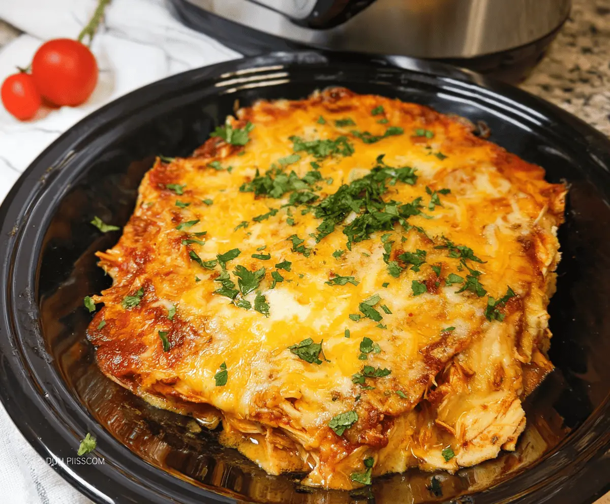 Easy Hearty Crockpot Chicken Enchilada Casserole