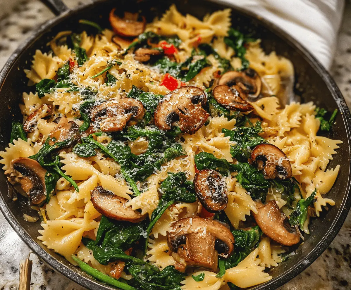 Easy Parmesan Spinach Mushroom Pasta Skillet