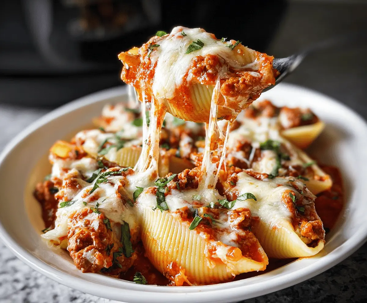 Easy Slow Cooker Stuffed Shells with Meat Sauce