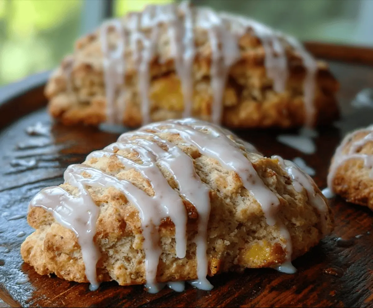 Easy Peach Pie Scones with Sweet Vanilla Glaze