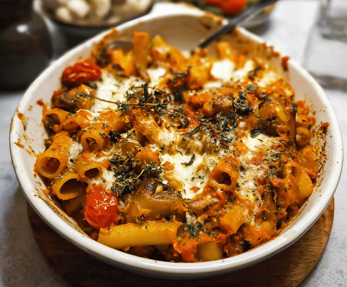 Creamy Pumpkin Tomato Pasta Bake Recipe
