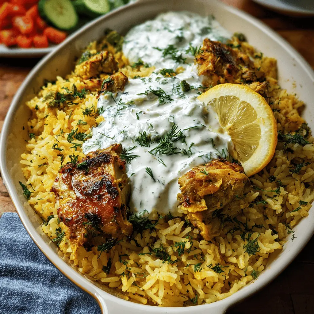 Easy Dump and Bake Chicken with Tzatziki Rice