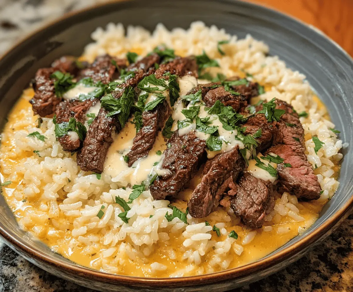 Creamy Queso Rice with Juicy Steak Strips Recipe
