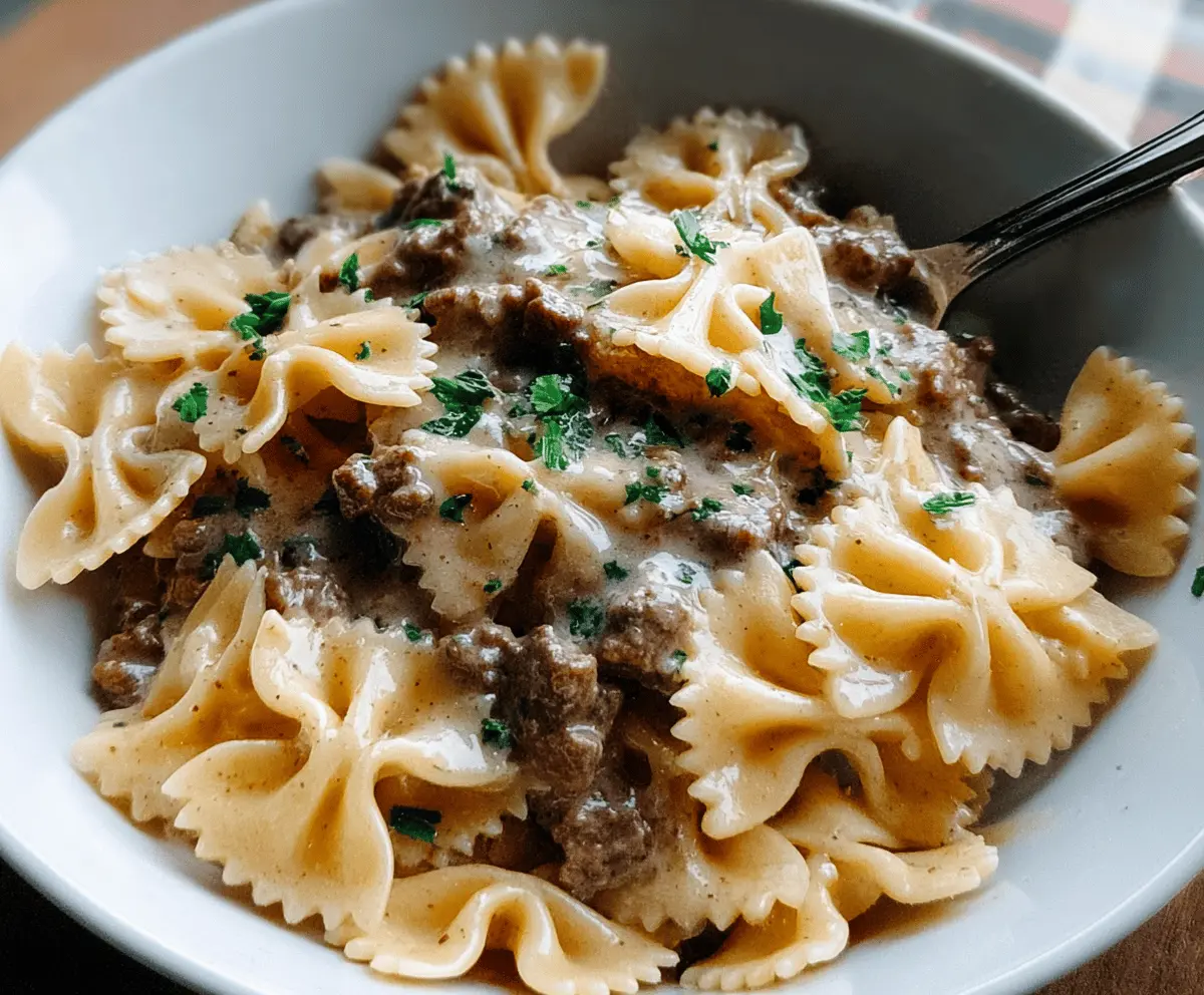 Creamy Garlic Parmesan Bowtie Pasta with Beef