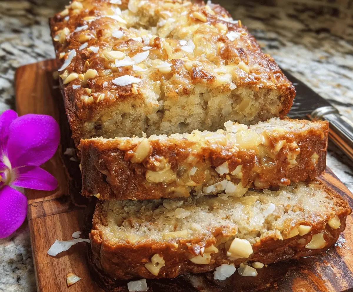 Tropical Hawaiian Banana Bread with Pineapple and Macadamia Nuts